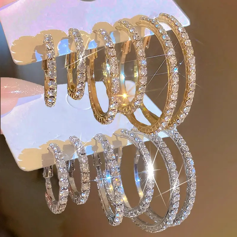 6 Pieces of Cross-Border Hot-Selling Sparkling Exaggerated Earrings, Creative Sexy Earrings Set, Large, Medium and Small Earrings for Women Wholesale