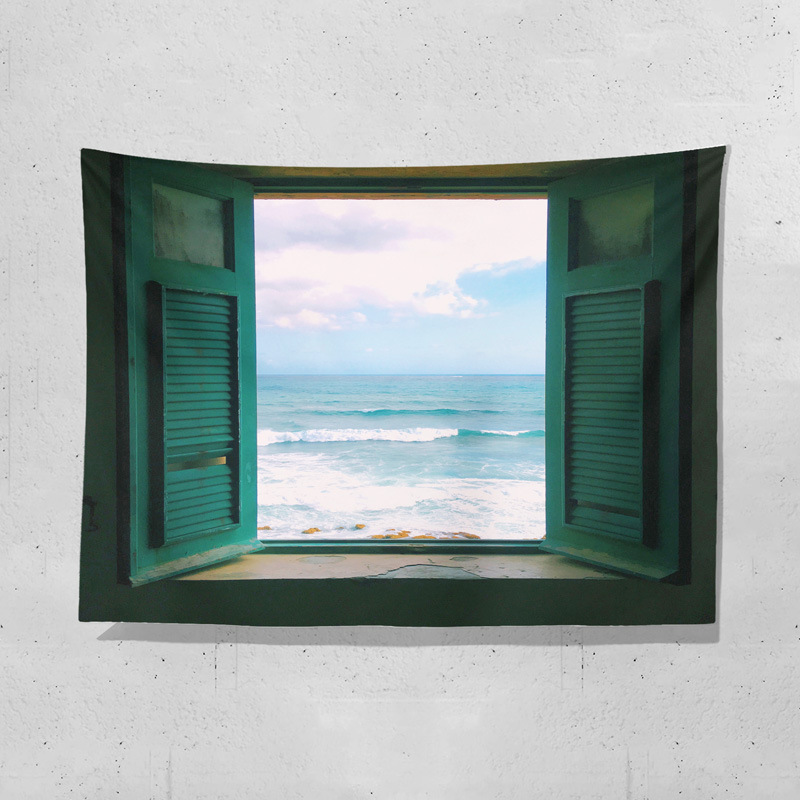 Sea view window background cloth ins style fresh bedroom bedside dormitory rental renovation B&B decorative wall cloth tapestry
