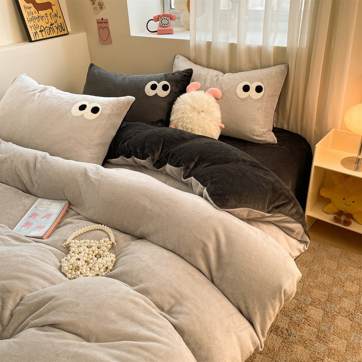 纯色ins风牛奶绒四件套冬季加厚被套法兰绒学生宿舍三件套绒套件