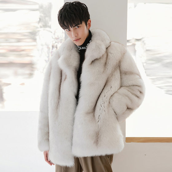 Fox Fur Coat Men's Mid-length Whole Leather New Winter Thickened Haining Fur One-piece Coat Big Brand