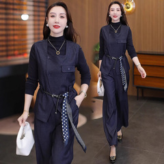 时尚气质套装女2025秋季新款洋气显瘦马甲打底衫阔腿裤外贸三件套
