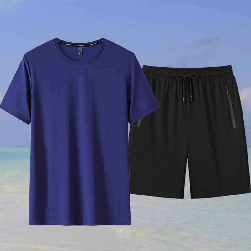 Jewel de hielo para hombres y mujeres sueltas camisetas de hielo de color sólido deportivo casual pantalones cortos de hielo cuerpo de dos piezas al por mayor
