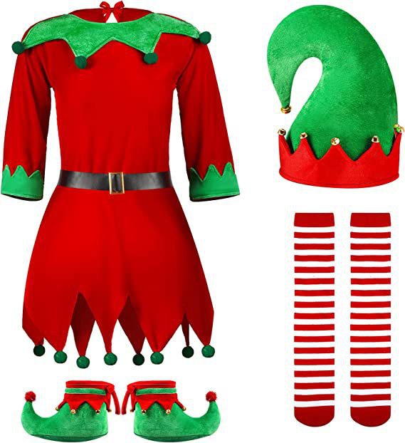 Ropa elfo de Navidad europea y Americana de Navidad para niños Cosplay traje padre-hijo vestido de rayas rojas con capucha mujeres