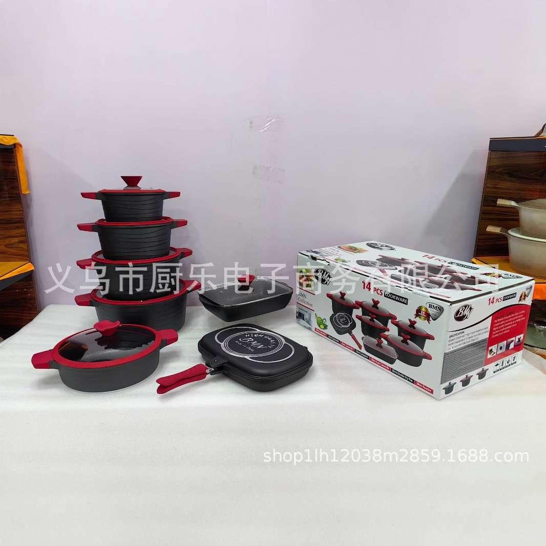 BMN14 Piece Cookware Set suit Maifan Stone Non-stick Pot Aluminum suit Combination Soup Pot Set