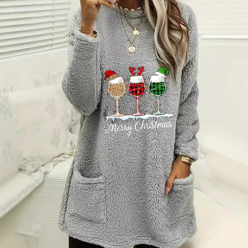 European and American women's clothing new style hot print round collar loose long-sleeved pockets plush hoodie for women
