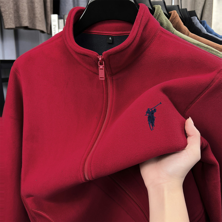 [Outlet Discount] Paul Men's Fleece-Lined Thickened Cardigan Sweatshirt Stand Collar Fleece Jacket Warm Top Coat
