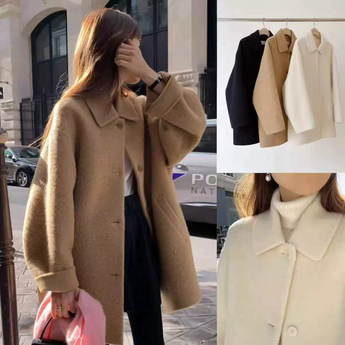 现货 2025冬季新韩国东大门OU*CE纯色温柔翻领苏丽羊驼大衣外套女