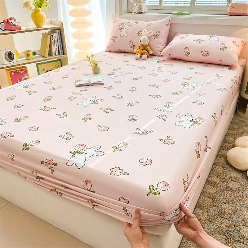 2025 primavera y verano nuevo producto sábana de algodón juego de tres piezas para estudiantes con funda de algodón estampada para adultos