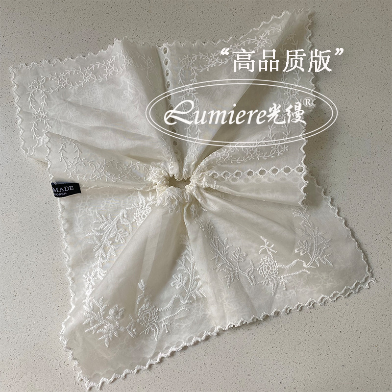 天丝棉~高级轻薄纱刺绣方巾发圈超大版低马尾肠圈气质优雅发绳女|undefined