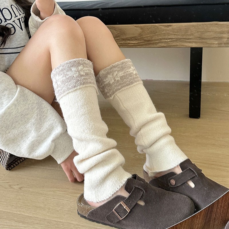 Christmas Style Fair Isle Warm Snow Boots Leg Warmers for Women Japanese Style with Wool Paired with Leggings and Slouch Socks