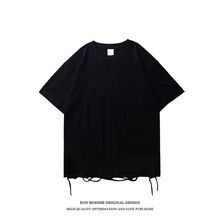 EONMODISH男装|2024夏季新品实拍美式潮牌纯色割破短袖T恤