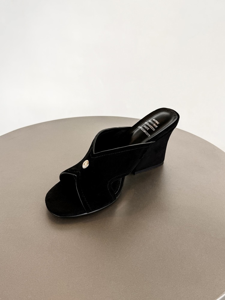Sandal nữ da cừu hở mũi quai chéo gót xuồng 5 cm — màu nâu, Trang chủ, màu đen chi tiết 27