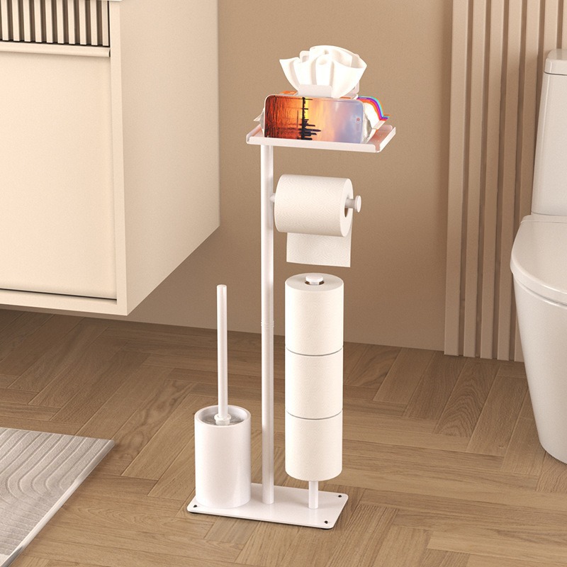 Rack de toallas de piso, estante de toallas de baño doméstico, estante de almacenamiento multifuncional de papel de rollo de inodoro, estante de teléfono móvil de inodoro