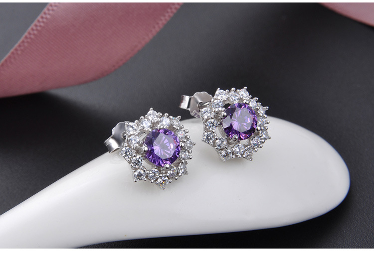 Cross-border wish Amazon AliExpress nieve zircon pendientes de plata esterlina 925 estilo sol simple pendientes para mujeres