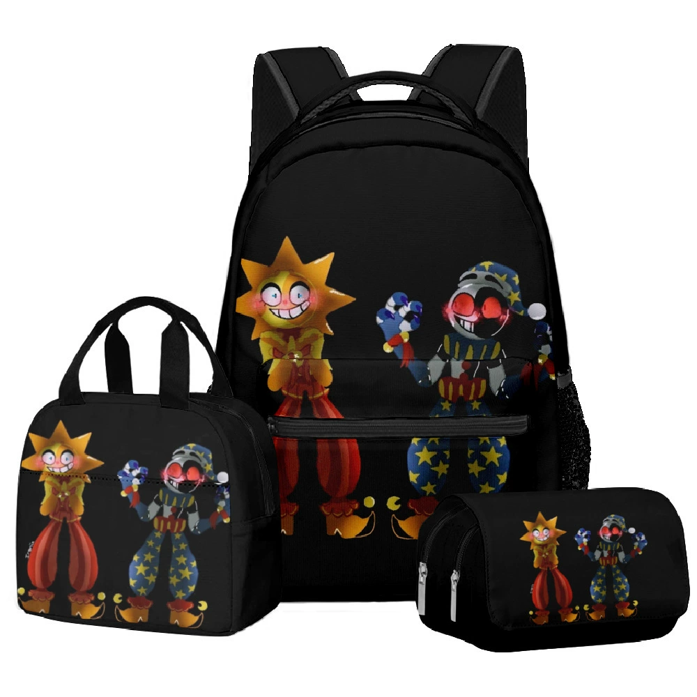 3D новый продукт напечатанный солнечный клоун sundrop FNAF школьный рюкзак портфель ланч-бэг пенал набор из трёх предметов