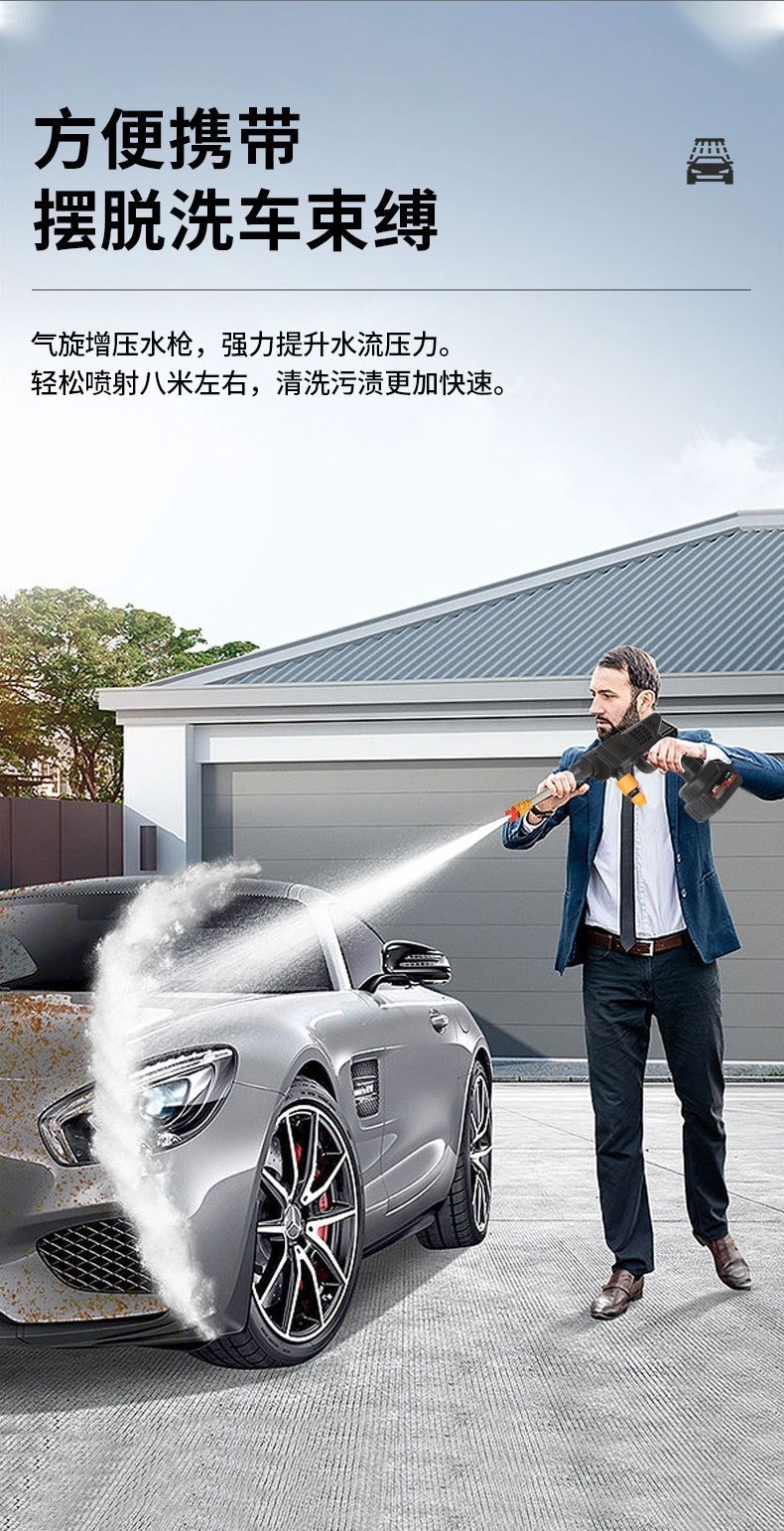 Cross-Border New Wireless Home Car Washing Machine Portable Powerful Water Spray Gun Rechargeable Lithium Battery Car Washing High-Pressure Water Gun