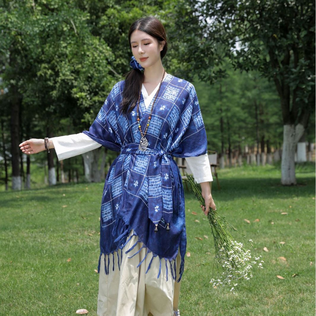 Yunnan Lijiang bufanda de seda de viaje estilo étnico verano ligero tie-dyed protector solar Toalla de playa exterior chal decorativo para las mujeres