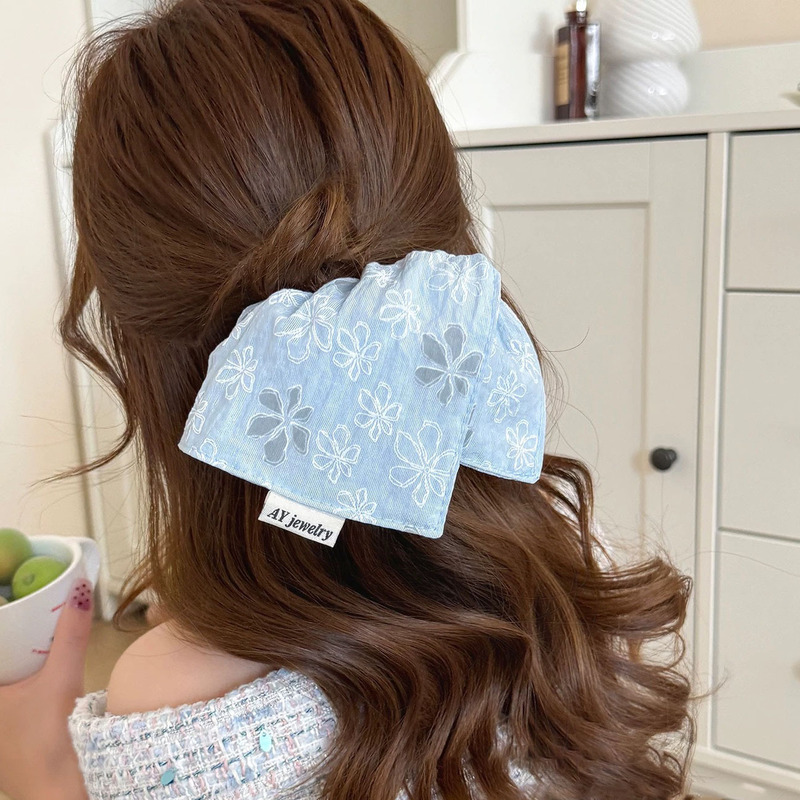 韓国のバレエ風スイートガール風スカーフ、刺繍入りフラワーヘアゴム、高級感のあるプリーツポニーテールヘアアクセサリー|undefined
