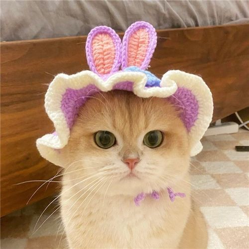 Adorable Pet Cat and Dog Christmas Hat Accessory Hand-Knitted with Small Ears New Year Gift Pastoral Style
