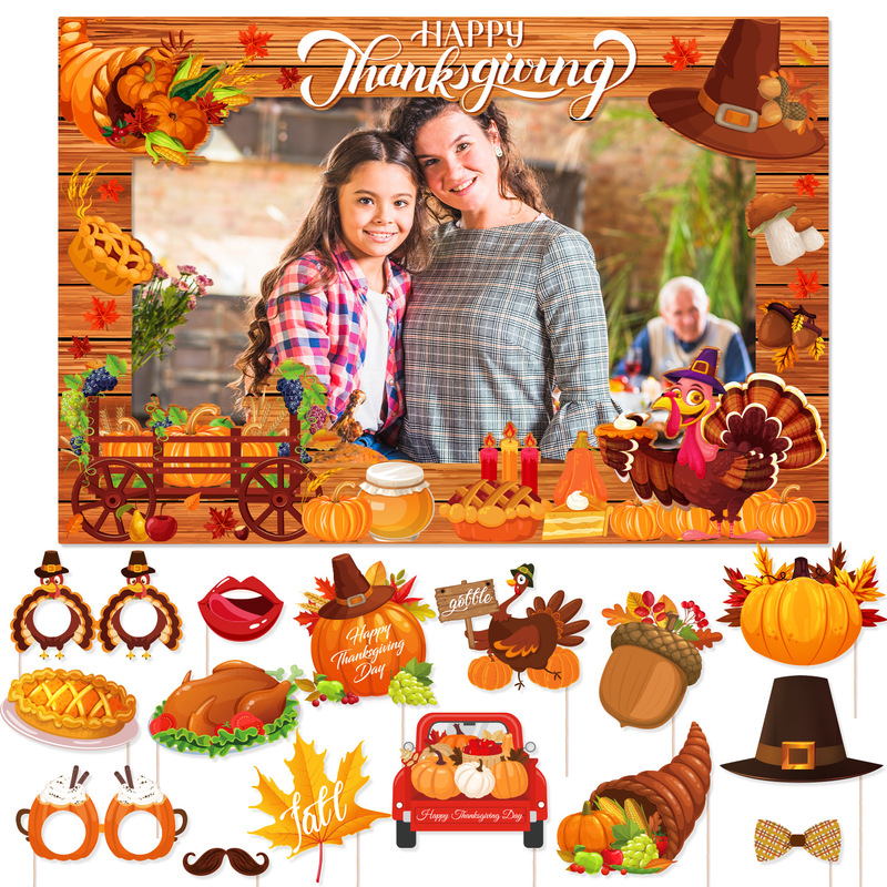 New Thanksgiving Themed Autumn Turkey Maple Leaf Photo Props Paper Glasses Photo Frame Party Decorations