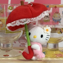 红色打伞HelloKitty撑伞小姐日本中古小玩偶娃娃毛绒包包钥匙扣礼