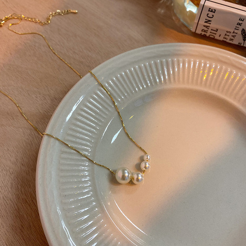  New Real Gold Electroplated Pearl Necklace Ins Style Retro Temperament Simple Necklace Versatile Fashion Necklace for Women