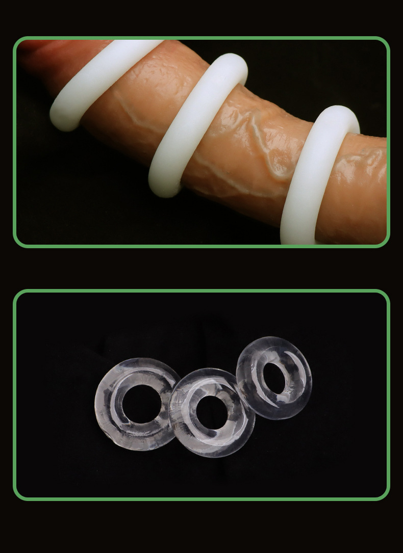 3-Pack Male Delay Rings, Glow-in-the-Dark TPE Locking Rings, Transparent — detail image 9