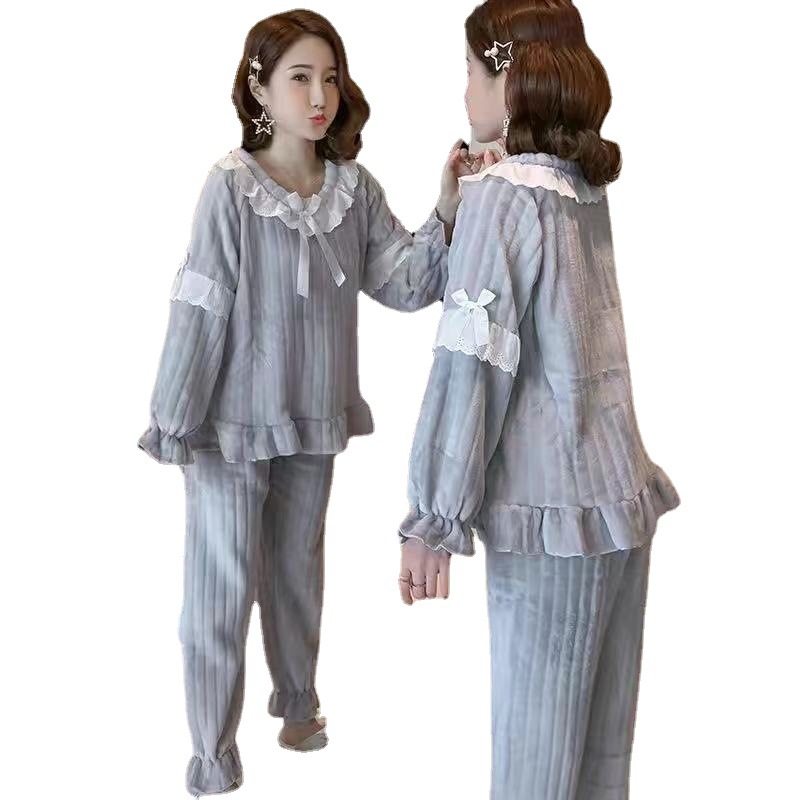 Pijamas de invierno las mujeres coral fleece dulce lindo Otoño e Invierno engrosada franela corte princesa estilo desgaste del hogar traje