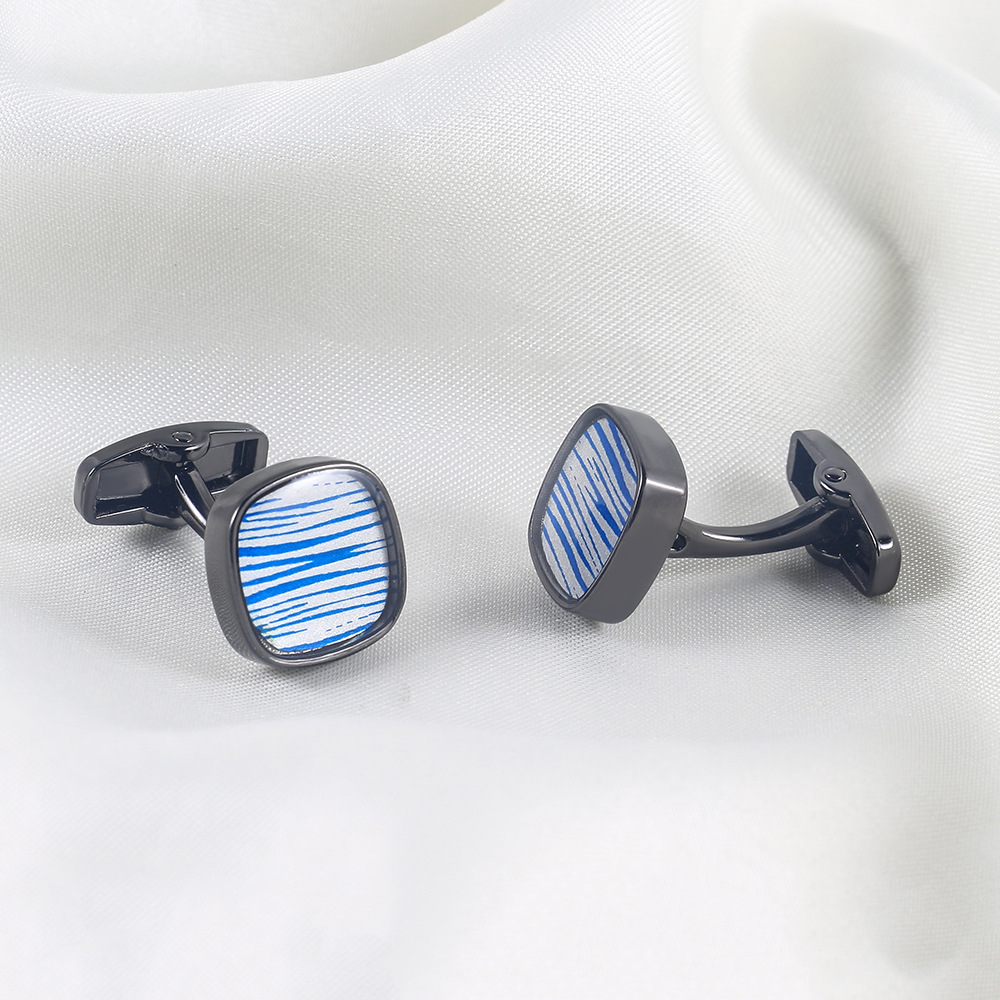 New blue striped resin gun black and silver metal cufflinks for foreign trade men's French cufflinks wholesale