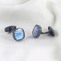 New blue striped resin gun black and silver metal cufflinks for foreign trade men's French cufflinks wholesale