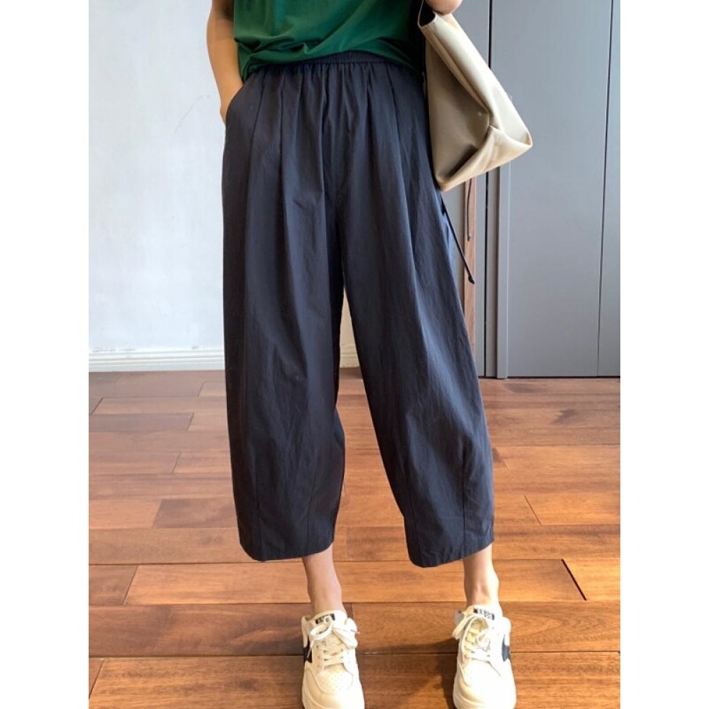 Japanese-Style Cotton and Linen Wide-Leg Balloon Pants for Women, Summer Thin High-Waisted Cropped Pants, Casual Lantern Pants, Nine-Point Straight Pants