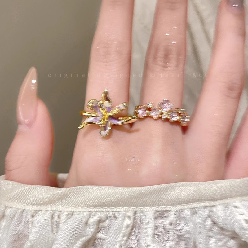 French Iris Flower Open Ring For Women Light Luxury Vintage_voghion.com