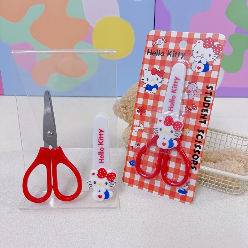 跨境HelloKitty可爱剪刀卡通儿童带保护套KT猫剪子安全剪纸小学生|undefined