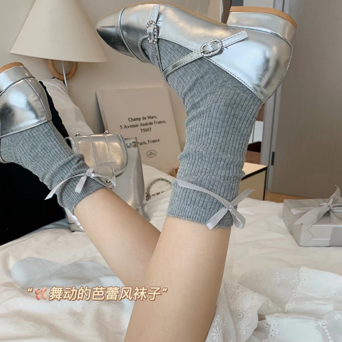 後跟蝴蝶結襪子女中筒襪純棉春秋款日系jk少女配瑪麗珍鞋堆堆長襪