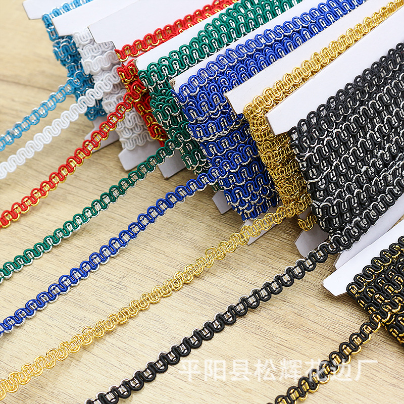 [10 M una tarjeta] 7mm de ancho de dos colores oro y plata ola pequeño encaje DIY ropa para niños cortina ropa de mujer accesorios decorativos