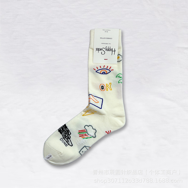 happysocks suecos calcetines de moda damas in-mode versátil animación calcetines de algodón de cintura alta al por mayor