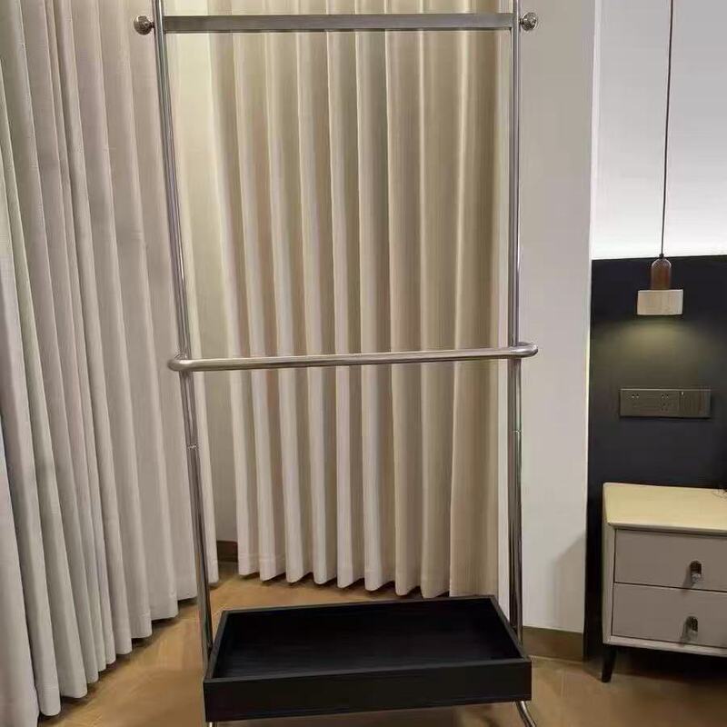 中古不锈钢玄关双层衣帽架卧室移动置物收纳脏衣篓落地晾挂衣架子|undefined