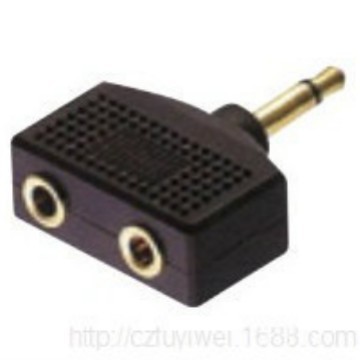 3.5mm单声道公对2个3.5mm单声道母转接头 3.5一分二插头