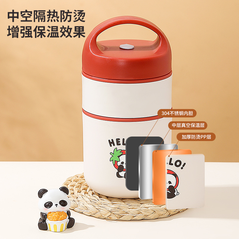 Vaso de Desayuno Personalizado con Asa, Acero Inoxidable 304 con Tapa y Cuchara, Vaso para Leche de Soya, Portátil para Uso Doméstico, Vaso para Leche con Compartimentos.