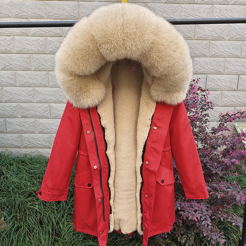 Sieviešu apģērbi Jauns ziemas Sieviešu Parka Vidēja Garuma Noņemams Laineris Lapsas kažokādas apkakles kažoks_voghion.com