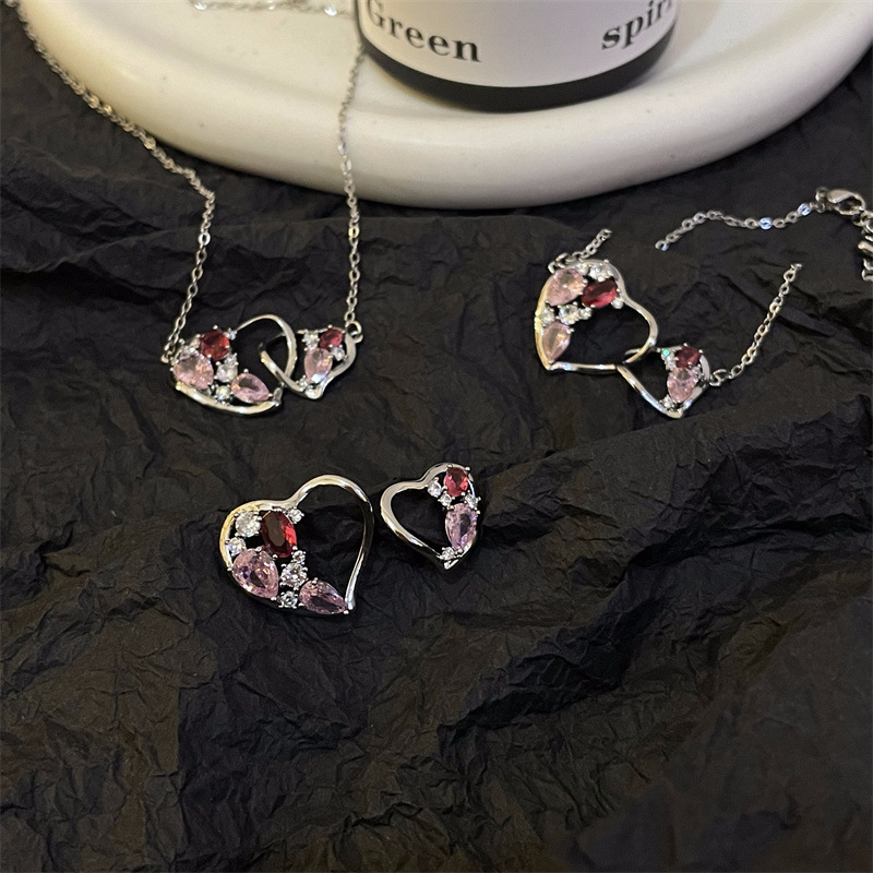 Fuchsia matte design universal elegant earrings with zircon