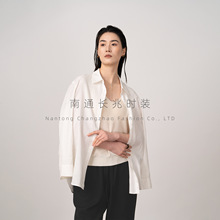 [JIN口意大利]小禾家白色亚麻chao高支宽松版女式休闲衬衫Z33087