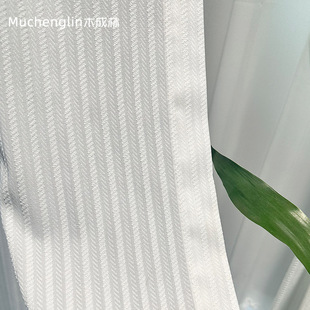 White Chenille Vertical Striped Sheer Curtain, Light-Transmitting but Not See-Through, Balcony White Sheer Curtain, Living Room and Dining Room Ready-Made Window Curtain, Modern and Simple