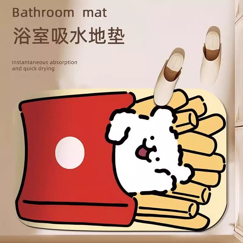 Cartoon Puppy Bathroom Non-Slip Mat Diatom Mud Floor Mat Absorbent and Stain-Resistant Bathroom Quick-Drying Mat Bathroom Floor Mat
