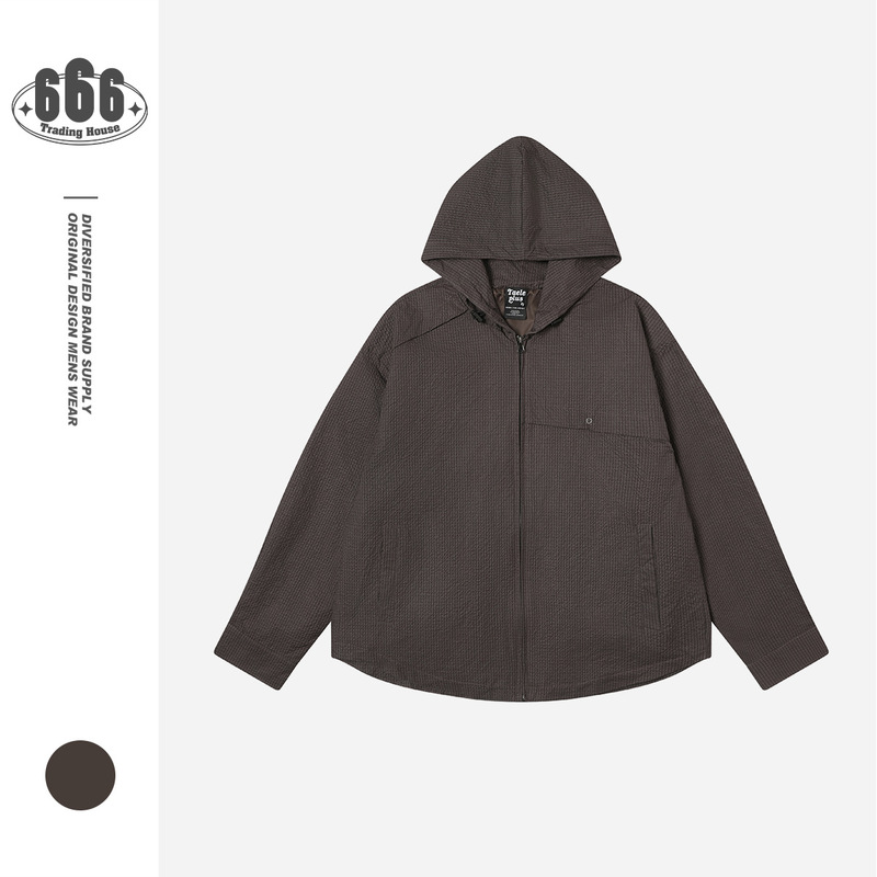 Taeleplus Design Trendy Brand Seersucker Plaid Jacket Men's Loose Casual Hooded Work Jacket Tp281