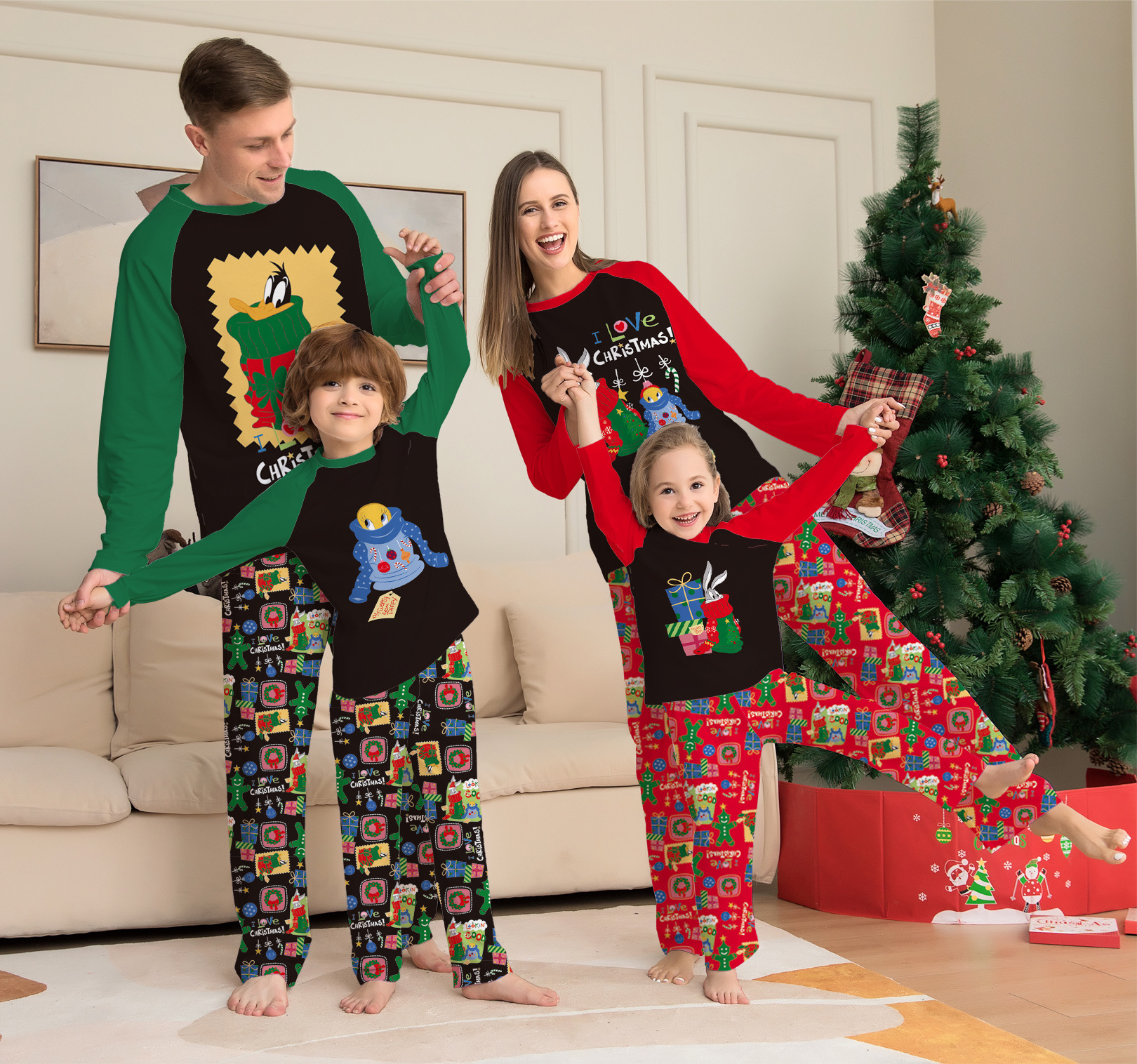 234g Weight Long Sleeve Sleeve Length Family Look Cartoon Pant Co-ord Set T-shirt Two-Piece Sets