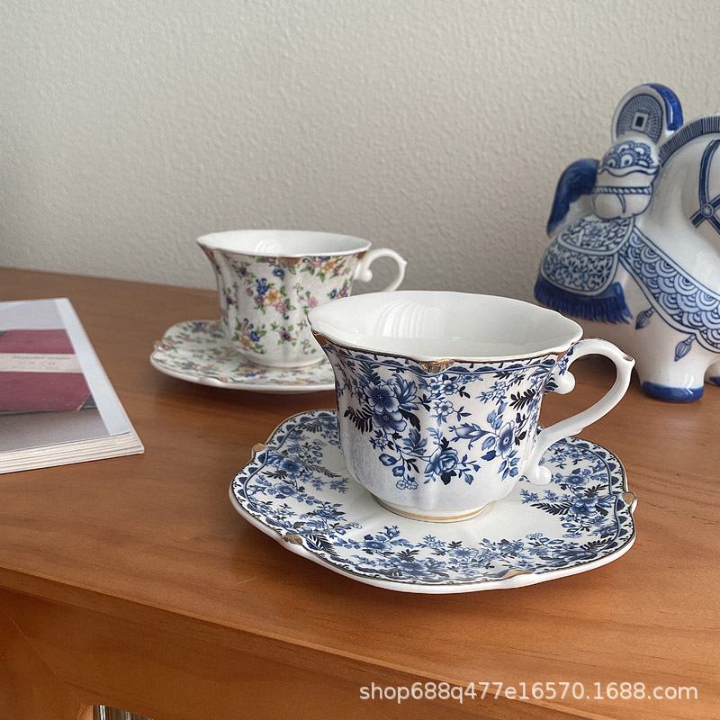 中古コーヒーカップ皿陶磁器セットレトロヨーロッパ式高級午後カップ牛乳カップ青花家庭用コップ|undefined