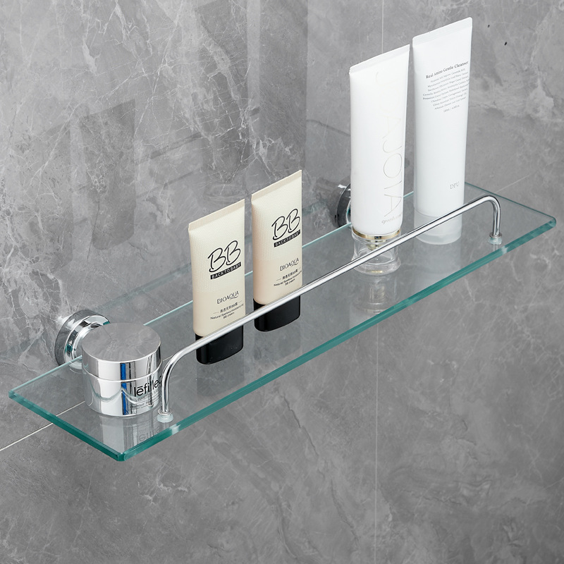 不锈钢浴室玻璃置物架卫生间收纳单层镜夹化妆台卫浴室四方置物架