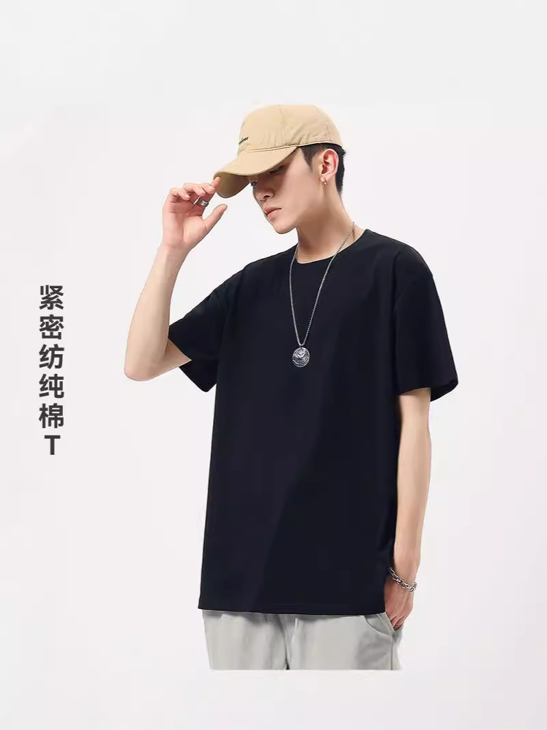 Men Black Cotton T-Shirt Summer Trendy Round Neck