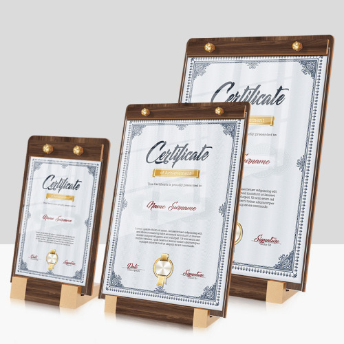 Walnut desk card creative business license frame authorization certificate display board desktop display stand acrylic desk sign